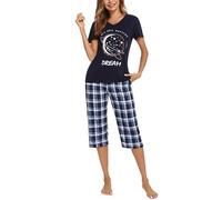 iClosam Pyjama Femme en Coton ete Ensemble de Pyjama à Carreaux VêTements de Nuit Court Doux Respirant Vêtements de Détente 2 Pièces à Manche Courte Confortable