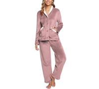 iClosam Pyjama Flanelle Femme Chaud Ensemble de Pyjama en Polaire Col V Vêtements de Détente avec 2 Poches Vêtements de Nuit Hiver à Manches Longues