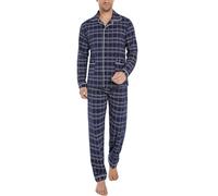 iClosam Pyjama Homme Hiver Coton 2 Pièces Pyjama Long Chaud à Carreaux Ensemble de Pyjamas avec Bouton Vêtements de Nuit Col V avec Poches Confortable