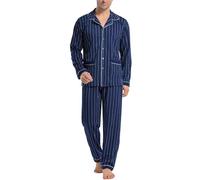iClosam Pyjama Homme Long à Manches Longues Vêtements de Nuit Coton à Rayé Col V Ensemble de Pyjama avec Bouton Doux Pyjama Hiver Deux Pièces