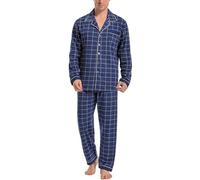 iClosam Pyjama Long Homme à Manches Longues Pyjama Coton à Rayé Col V Ensemble de Pyjamas avec Bouton Vêtements de Nuit Deux Pièces d'automne Et d'hiver