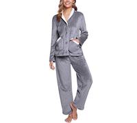 iClosam Pyjama Polaire Femme Ensemble de Pyjamas en Flanelle Deux Pièces Pyjama Hiver Chaud col V Vêtements de Nuit à Manches Longues avec 2 Poches