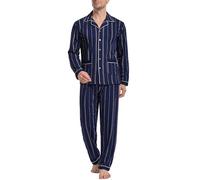 iClosam Vêtements de Nuit Homme à Rayé Pyjama Coton à Rayé Col V Long Ensemble de Pyjama avec Bouton Doux Loungewear Hiver Deux Pièces à Manches Longues