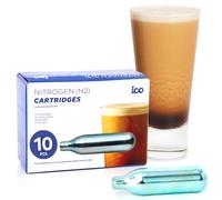 ICO Cartouches Azote Premium - Lot de 10 Chargeurs N2 pour Cold Brew Nitro, Cocktails, Bières Brunes & Thé - 2g Qualité Alimentaire