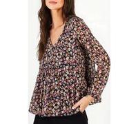 ICode Black Flower Power Print Blouse Taille: XS | Chemisiers Outlet | Femme | Noir