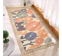 Icole Tapis en coton vintage tissé à la main avec pompons pour salon, salle de bain, chambre à coucher - Blanc