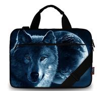 icolor Housse de protection pour ordinateur portable 13" 15" avec bandoulière, sacoche pour ordinateur portable 15,6 ", en toile, support pour tablette, bloc-notes, sac à main, porte-documents, Loup.,