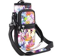 icolor Sac de transport pour bouteille d'eau, avec bandoulière réglable, porte-bouteille avec poches pour téléphone, pour hommes et femmes, fleurs, 32oz(About1000ml), Classique