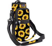 icolor Sac de transport pour bouteille d'eau, avec bandoulière réglable, porte-bouteille avec poches pour téléphone, pour hommes et femmes, Jaune tournesol, 40oz(About1200ml)