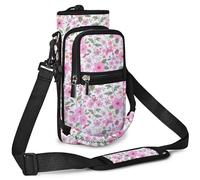 icolor Sac de transport pour bouteille d'eau, avec bandoulière réglable, porte-bouteille avec poches pour téléphone, pour hommes et femmes, Pinkflower, 32oz(About1000ml)