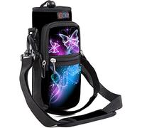 icolor Sac de transport pour bouteille d'eau, avec bandoulière réglable, porte-bouteille avec poches pour téléphone, pour hommes et femmes, motif papillons, 32oz(About1000ml)