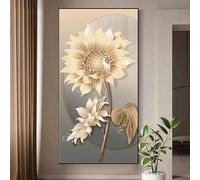 ICOMPY Grande peinture murale nordique de luxe avec plantes et fleurs sur toile - Tableau de tournesol moderne - Peinture décorative - Décoration d'intérieur - 50 x 100 cm - Sans cadre