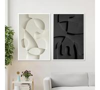 ICOMPY Impression abstraite noir et blanc texture 3D irrégulière en trois dimensions affiche d'art décoration murale minimaliste peinture 28x36 pouces (70x90 cm) x2 sans cadre