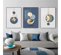 ICOMPY Triptyque, peintures sur toile abstraites géométriques bleu blanc, impressions et affiches murales pour décoration de salon, maison, 20x28 pouces (50x70cm) x3 sans cadre