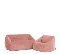 Icon Cecilia Canapé Enfants avec Fauteuil Pouf, Velours Côtelé, Pouf Poire avec Remplissage, 2 Places Canapé pour Enfants, Meuble Chambre, Meuble Salon, Rose