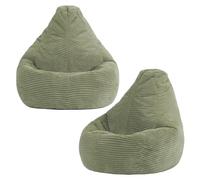 Icon Dalton Enfant Pouf Velours Côtelé avec Remplissage, Lot de 2, Vert
