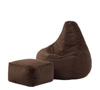 Icon Dalton Pouf Velours Côtelé avec Tabouret, Pouf Poire avec Remplissage, Fauteuil Salon Confortable, Fauteuil Chambre, Meuble Salon, Decoration Chambre, Marron