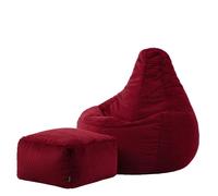 Icon Dalton Pouf Velours Côtelé avec Tabouret, Pouf Poire avec Remplissage, Fauteuil Salon Confortable, Fauteuil Chambre, Meuble Salon, Decoration Chambre, Bourgogne