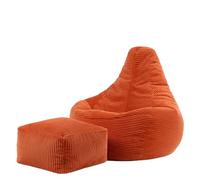 Icon Dalton Pouf Velours Côtelé avec Tabouret, Pouf Poire avec Remplissage, Fauteuil Salon Confortable, Fauteuil Chambre, Meuble Salon, Decoration Chambre, Orange