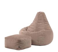 Icon Dalton Pouf Velours Côtelé avec Tabouret, Pouf Poire avec Remplissage, Fauteuil Salon Confortable, Fauteuil Chambre, Meuble Salon, Decoration Chambre, Brun Moka