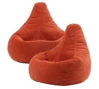 Icon Dalton Pouf Velours Côtelé, Lot de 2, Pouf Poire avec Remplissage, Fauteuil Salon Confortable, Fauteuil Chambre, Meuble Salon, Decoration Chambre, Orange