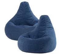 Icon Dalton Pouf Velours Côtelé, Lot de 2, Pouf Poire avec Remplissage, Fauteuil Salon Confortable, Fauteuil Chambre, Meuble Salon, Decoration Chambre, Bleu Jeans