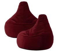 Icon Dalton Pouf Velours Côtelé, Lot de 2, Pouf Poire avec Remplissage, Fauteuil Salon Confortable, Fauteuil Chambre, Meuble Salon, Decoration Chambre, Bourgogne