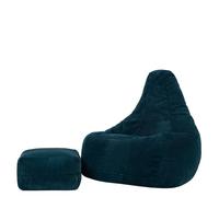 Icon Dalton Pouf XXL Velours Côtelé avec Tabouret, Pouf Poire avec Remplissage, Fauteuil Salon Confortable, Fauteuil Chambre, Meuble Salon, Decoration Chambre, Bleu Canard