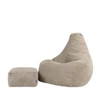 Icon Dalton Pouf XXL Velours Côtelé avec Tabouret, Pouf Poire avec Remplissage, Fauteuil Salon Confortable, Fauteuil Chambre, Meuble Salon, Decoration Chambre, Beige