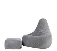 Icon Dalton Pouf XXL Velours Côtelé avec Tabouret, Pouf Poire avec Remplissage, Fauteuil Salon Confortable, Fauteuil Chambre, Meuble Salon, Decoration Chambre, Gris