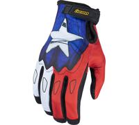 Icon Hooligan Tejas Libre Gants de moto, blanc-rouge-bleu, taille M pour homme