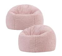 Icon Kingston Pouf Enfant, Lot de 2, Polaire Berbère, Pouf Poire avec Remplissage, Chaise Enfant, Fauteuil Chambre, Meuble Chambre, Meuble Salon, Rose