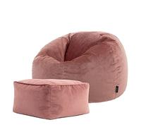Icon Kingston Pouf Velours avec Tabouret, Pouf Poire avec Remplissage, Fauteuil Salon Confortable, Fauteuil Chambre, Meuble Salon, Decoration Chambre, Rose Poudre