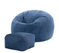 Icon Kingston Pouf Velours Côtelé avec Tabouret, Pouf Poire avec Remplissage, Fauteuil Salon Confortable, Fauteuil Chambre, Meuble Salon, Decoration Chambre, Bleu Jeans