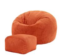 Icon Kingston Pouf Velours Côtelé avec Tabouret, Pouf Poire avec Remplissage, Fauteuil Salon Confortable, Fauteuil Chambre, Meuble Salon, Decoration Chambre, Terre Cuite