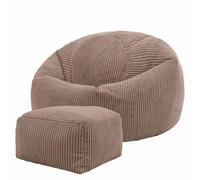 Icon Kingston Pouf Velours Côtelé avec Tabouret, Pouf Poire avec Remplissage, Fauteuil Salon Confortable, Fauteuil Chambre, Meuble Salon, Decoration Chambre, Brun Moka