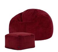 Icon Kingston Pouf Velours Côtelé avec Tabouret, Pouf Poire avec Remplissage, Fauteuil Salon Confortable, Fauteuil Chambre, Meuble Salon, Decoration Chambre, Bourgogne