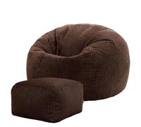 Icon Kingston Pouf Velours Côtelé avec Tabouret, Pouf Poire avec Remplissage, Fauteuil Salon Confortable, Fauteuil Chambre, Meuble Salon, Decoration Chambre, Marron