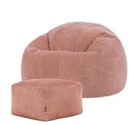 Icon Kingston Pouf Velours Côtelé avec Tabouret, Pouf Poire avec Remplissage, Fauteuil Salon Confortable, Fauteuil Chambre, Meuble Salon, Decoration Chambre, Aube Rose