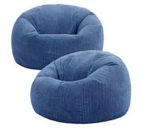 Icon Kingston Pouf Velours Côtelé, Lot de 2, Pouf Poire avec Remplissage, Fauteuil Salon Confortable, Fauteuil Chambre, Meuble Salon, Decoration Chambre, Bleu Jeans