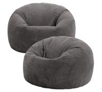 Icon Kingston Pouf Velours Côtelé, Lot de 2, Pouf Poire avec Remplissage, Fauteuil Salon Confortable, Fauteuil Chambre, Meuble Salon, Decoration Chambre, Gris Ardoise