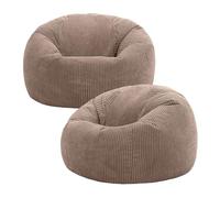Icon Kingston Pouf Velours Côtelé, Lot de 2, Pouf Poire avec Remplissage, Fauteuil Salon Confortable, Fauteuil Chambre, Meuble Salon, Decoration Chambre, Brun Moka