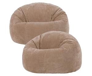 Icon Kingston Pouf Velours Côtelé, Lot de 2, Pouf Poire avec Remplissage, Fauteuil Salon Confortable, Fauteuil Chambre, Meuble Salon, Decoration Chambre, Brun Moka