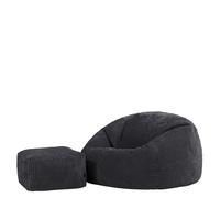 Icon Kingston Pouf XXL avec Tabouret, Velours Côtelé, Pouf Poire Adulte avec Remplissage, Fauteuil Salon Confortable, Fauteuil Chambre, Meuble Salon, Decoration Chambre, Gris Ardoise