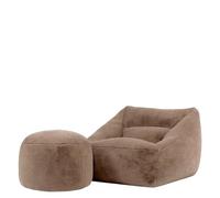 Icon Natalia Fauteuil Pouf avec Tabouret, Lapin Fausse Fourrure, Gros Pouf avec Remplissage, Fauteuil Salon Confortable, 1 Place, Chaise Chambre, Meuble Salon, Brun Moka