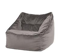 Icon Natalia Fauteuil Pouf Velours, Gros Pouf avec Remplissage, Fauteuil Salon Confortable, 1 Place, Chaise Chambre, Meuble Salon, Gris Ardoise