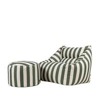 Icon Natalia Kyoto Fauteuil Pouf avec Tabouret, Gros Pouf avec Remplissage, Chaise Confortable, Fauteuil Salon Confortable, 1 Place, Meuble Salon, Salon de Jardin Exterieur, Exterieur, Bande Verte