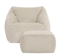 Icon Natalia Pouf Enfant et Tabouret Velours Côtelé avec Remplissage, Beige