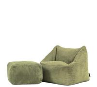 Icon Natalia Pouf Enfant et Tabouret Velours Côtelé avec Remplissage, Vert