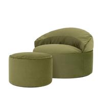 Icon Orb Fauteuil Pouf Velours avec Tabouret, Pouf Chambre avec Remplissage, Fauteuil Salon Confortable, 1 Place, Chaise Chambre, Meuble Salon, Vert